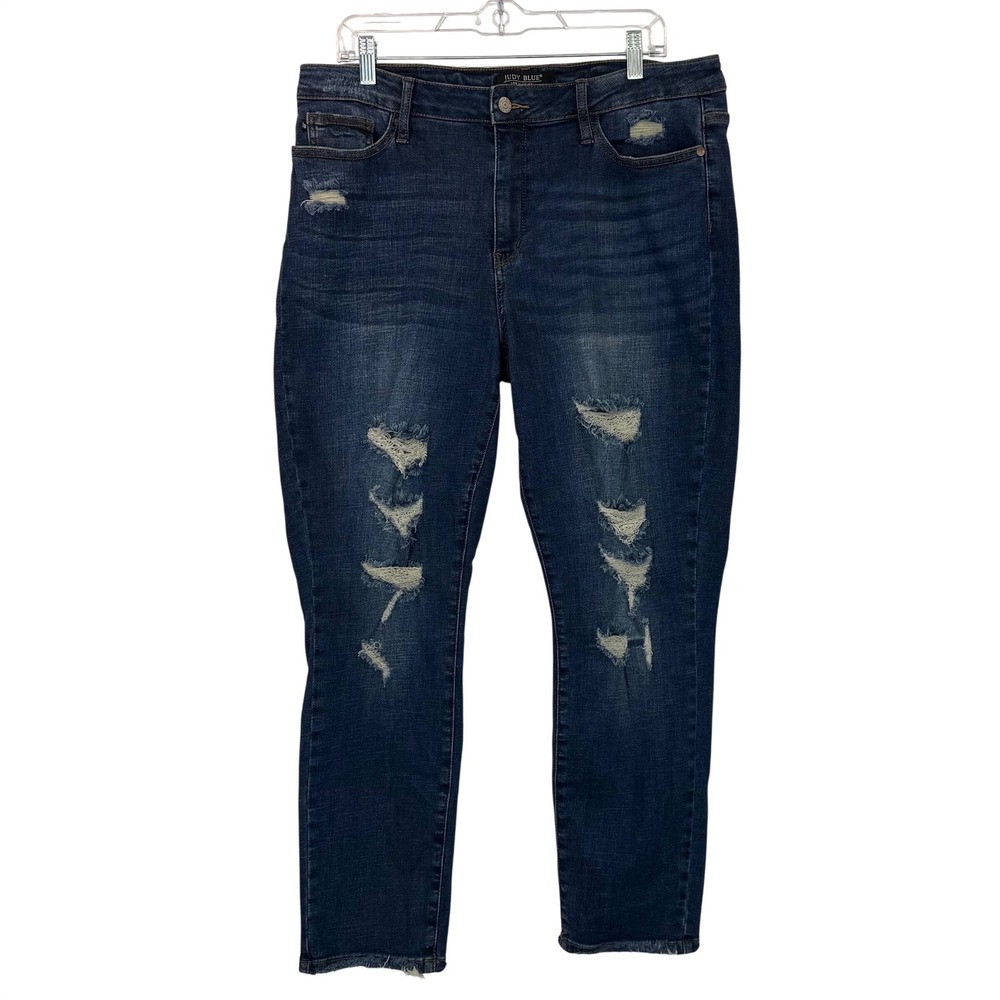 Judy Blue JB88305 Boyfriend Jeans Juniors High Rise Distressed Stretch Sz 15/32